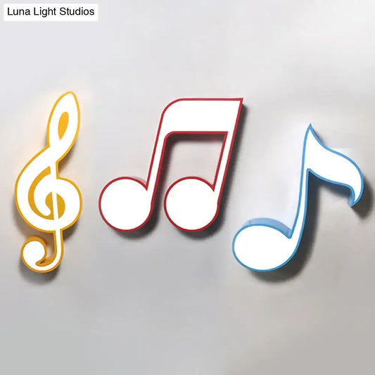 Three-dimensional multicolor acrylic musical note led ceiling light with yellow, red, and blue notes for kindergarten