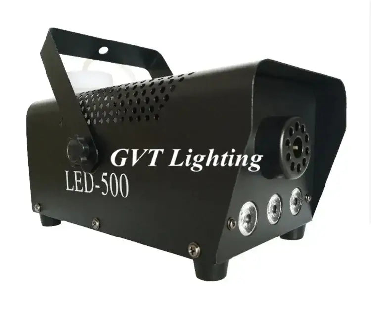Black gvt lighting led-500 mini stage smoke machine with perforated side panel and circular output ports for parties
