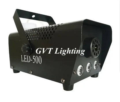 Black gvt lighting led-500 multicolor stage smoke machine with perforated side panel and circular output ports shown from back