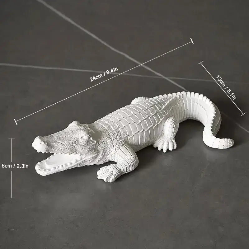 White resin alligator figurine with detailed scales and open mouth decorbites crocodile wildlife sculpture for living room decor
