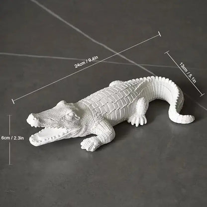 White resin alligator figurine with detailed scales and open mouth decorbites crocodile wildlife sculpture for living room decor