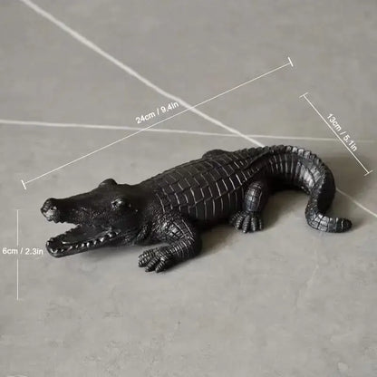 Black plastic alligator figurine with detailed scales and open mouth for decorbites crocodile wildlife sculpture decor