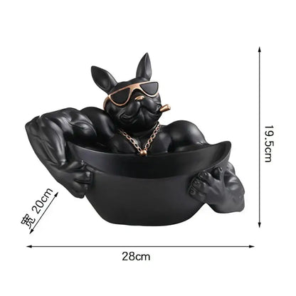 Muscular black french bulldog cool dog resin statue with gold sunglasses and chain in black bowl for home decor decorbites cool dog