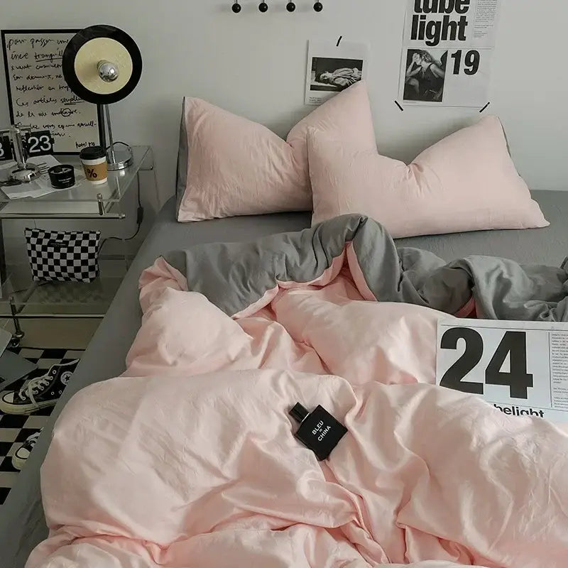 Pink and gray cotton bedding set with soft plush texture from decorbites cotton bedding for bedroom comfort and style