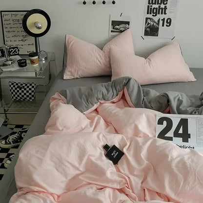 Pink and gray cotton bedding set with soft plush texture from decorbites cotton bedding for bedroom comfort and style