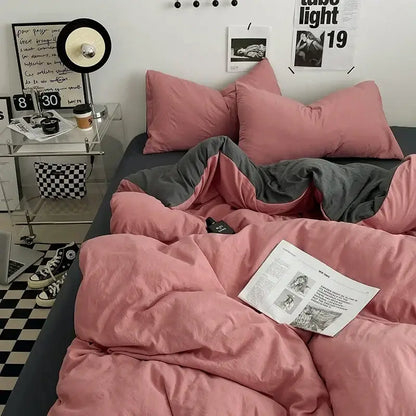 Pink and gray duvet set with soft plush texture in decorbites cotton bedding set for comfortable bedroom linen decor
