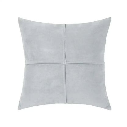 Light gray suede pillow cover with subtle cross faux suede stitch design for decorbites living room decor