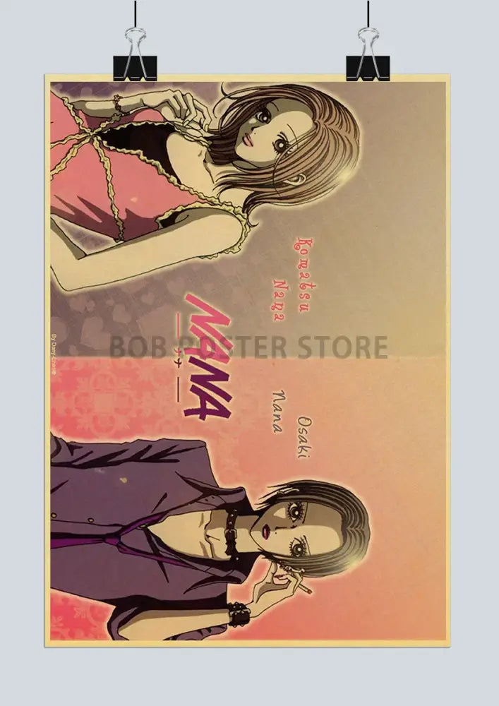 Vintage-style nana anime poster featuring nana osaki and nana kozakura in warm tones for anime retro decor