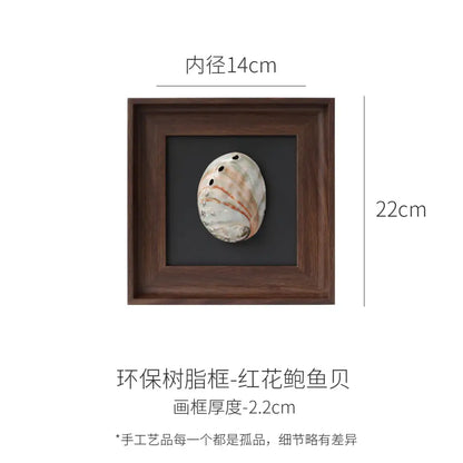 Natural abalone shell decorative painting frame with creamy white and pink veining in dark brown wood for living room art