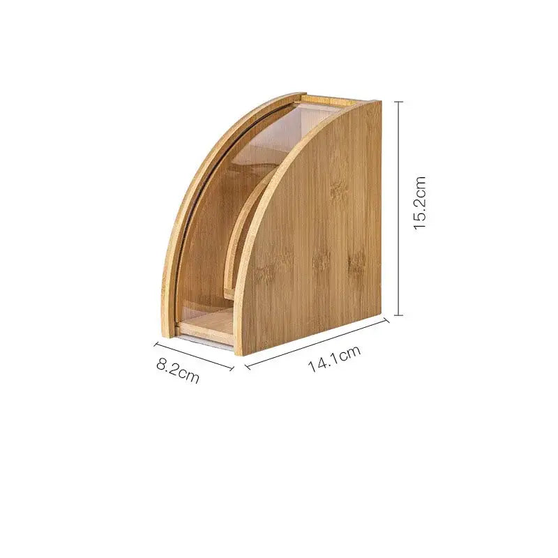 A sleek curved natural bamboo coffee filter holder with transparent glass front panel for kitchen storage decorbites bamboo coffee