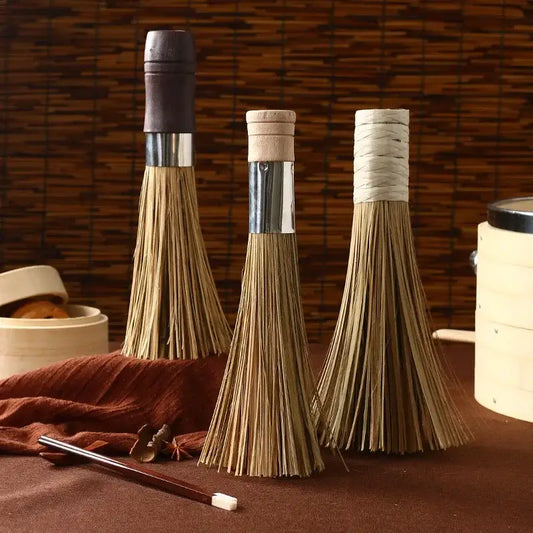 Natural bamboo pot brush set with three natural bristle brushes featuring wood and twine wraps for green cleaning decorbites kitchen