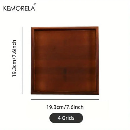 Kemorela wooden rectangular tea tray with rich brown finish and grid lines in natural bamboo wooden tea tray set of 3