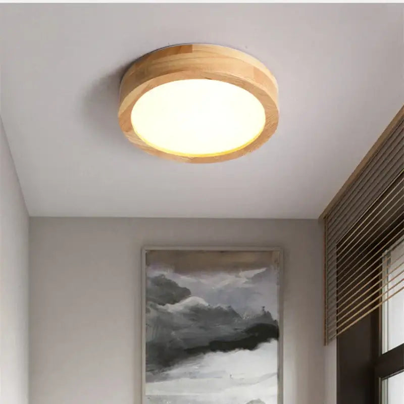 Natural circular wood ceiling lamp with a warm diffused glow and a natural wood frame for living room decorbites circular wood ceiling lamp