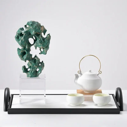 Natural green taihu stone coral sculpture with intricate carving and textured surface for living room decorbites decor