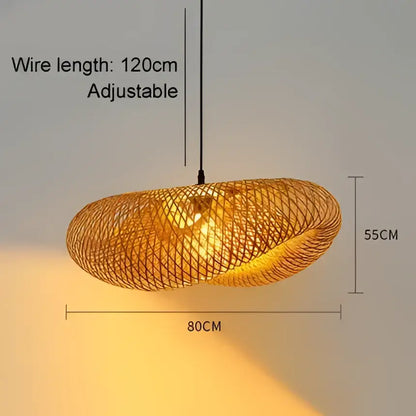 Natural woven bamboo pendant light with golden woven design and adjustable 120cm wire for warm dining room decorbites bamboo pendant