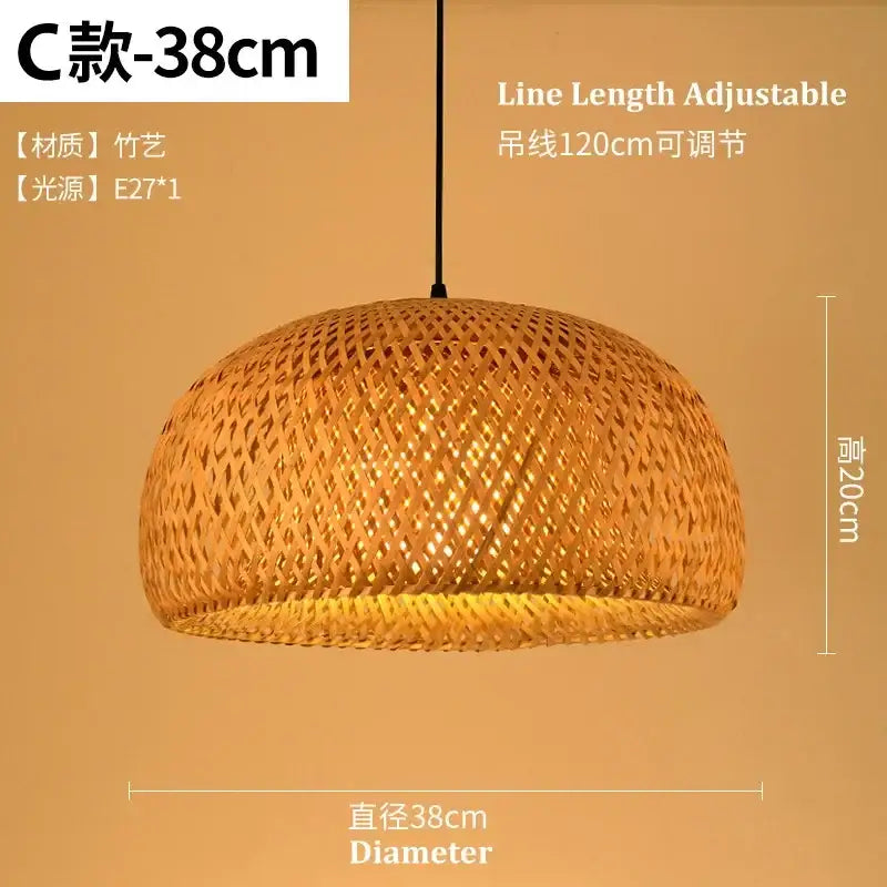 Natural warm-toned decorbites bamboo pendant light with woven dome design and adjustable hanging line for dining room decor