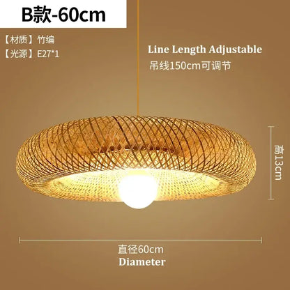 Natural woven bamboo pendant light with warm tones and adjustable 150cm hanging line decorbites bamboo pendant light