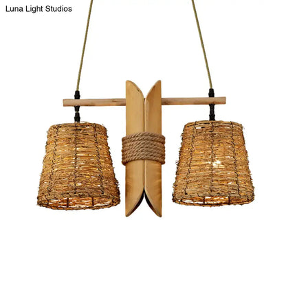 DecorBites rattan conic pendant ceiling light with beige heads and bamboo tube decoration for island ceiling light use