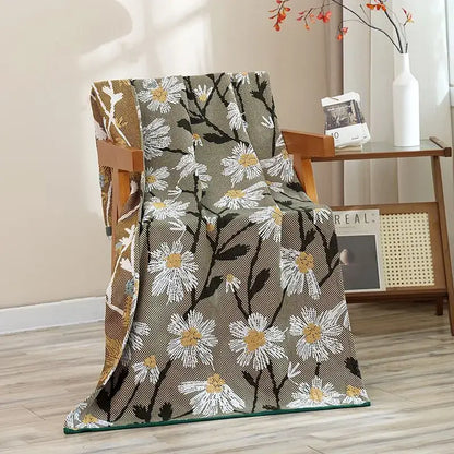 A cozy cotton gauze cat bath towel with vibrant white daisy floral pattern on olive green for bath towel decorbites
