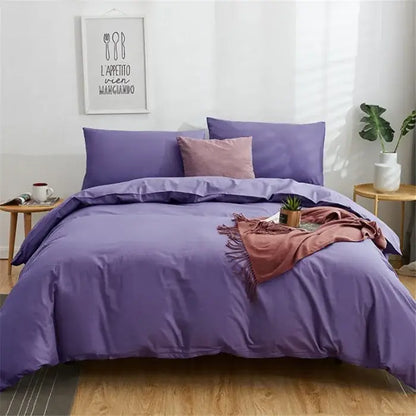 Purple duvet cover set with matching pillowcases and dusty rose throw blanket from navy blue solid color decorbites cotton 4pcs bedding set