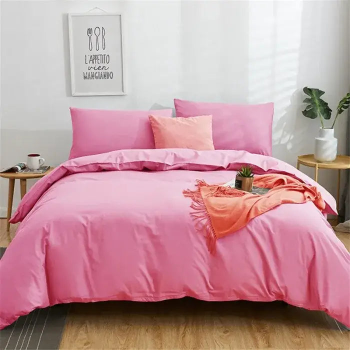 Pink satin-like bedding set with matching pillows and orange throw blanket for navy blue solid color decorbites cotton 4pcs bedroom