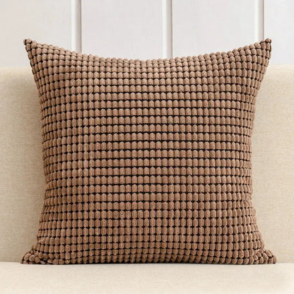 Brown textured throw pillow with woven corduroy pattern in navy and charcoal decorbites corduroy corn grain cushion cover set
