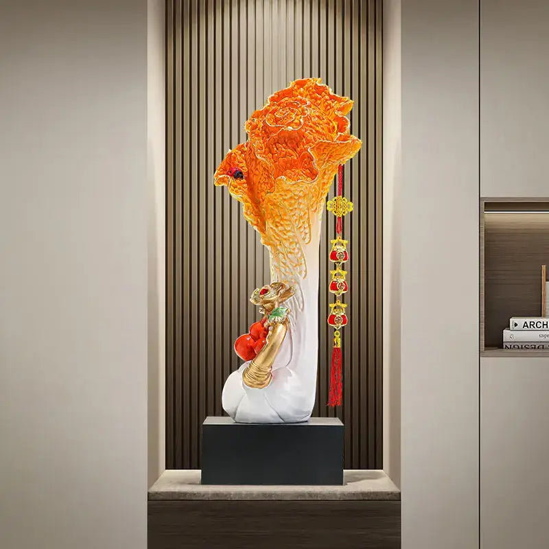 A vibrant orange and white ceramic sculpture of a mythical creature for decorbites cabbage ornament office decor
