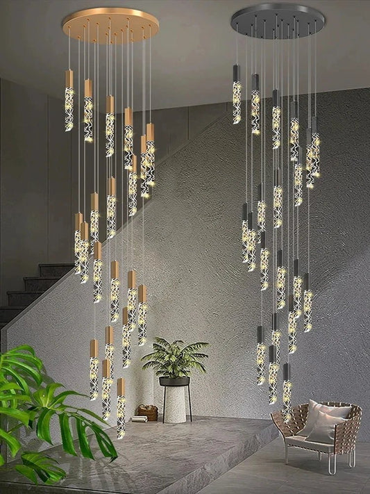New Staircase Chandelier LED Modern Duplex Loft Spiral Long Chandelier Creative Villa Living Room Bedroom Hanging Crystal Light - Decorbites
