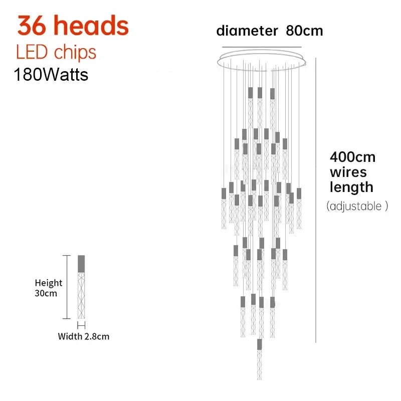 New Staircase Chandelier LED Modern Duplex Loft Spiral Long Chandelier Creative Villa Living Room Bedroom Hanging Crystal Light - Decorbites
