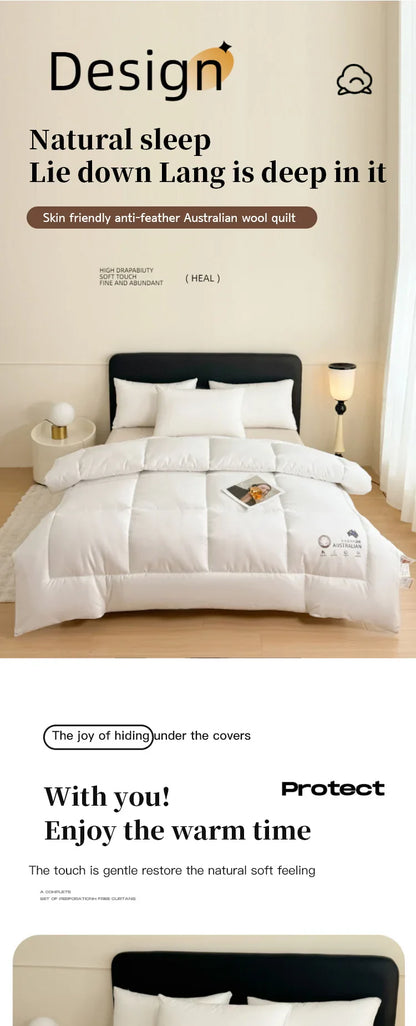 White plush australian wool quilt with soft skin friendly texture and subtle stitching for household bedding use
