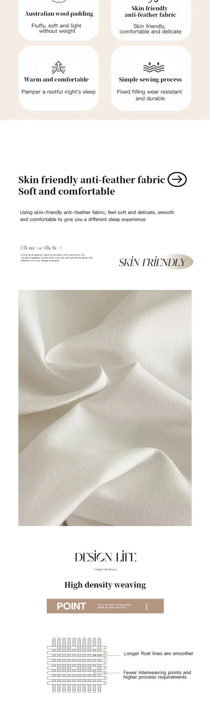 Soft skin-friendly anti-feather fabric pillow with smooth texture in new zealand wool quilt thick heating blanket core