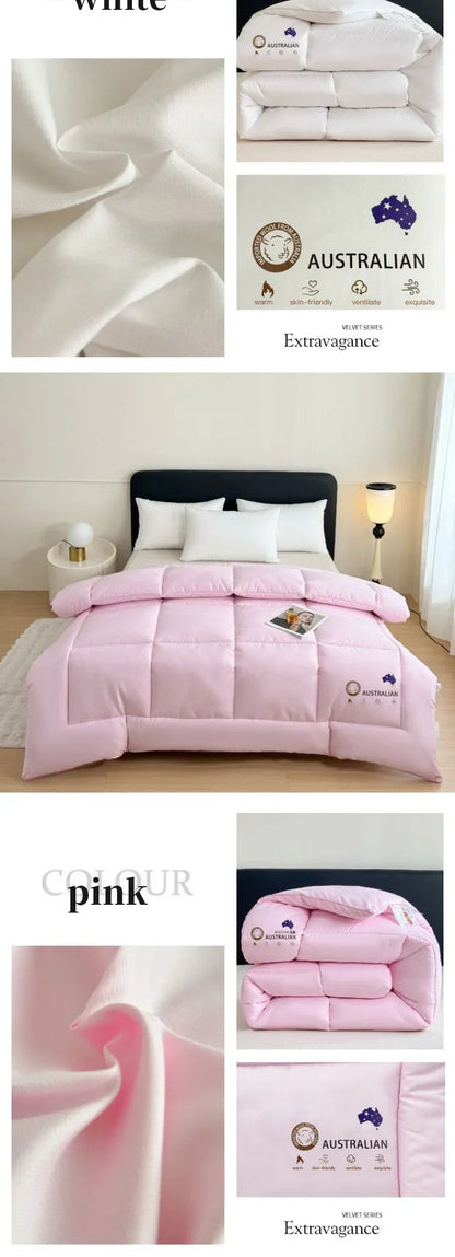 Pink quilted new zealand wool quilt with thick heating and plush texture for four season household bedding