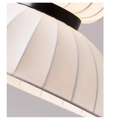 Off-white pleated paper lantern light with black metal rim for dining room shop hanging light and restaurant decor