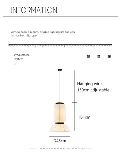 Noguchi pendant shop hanging light with cylindrical pleated white fabric shade and black metal accents for dining room lighting