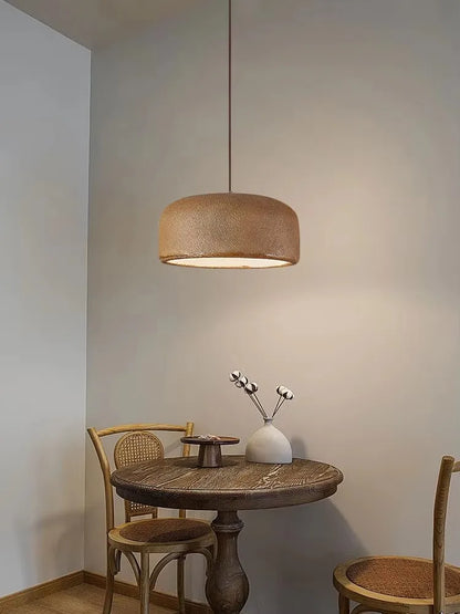 Textured beige nordic led pendant lamp with warm diffused glow, ideal for bar and restaurant minimalist lighting