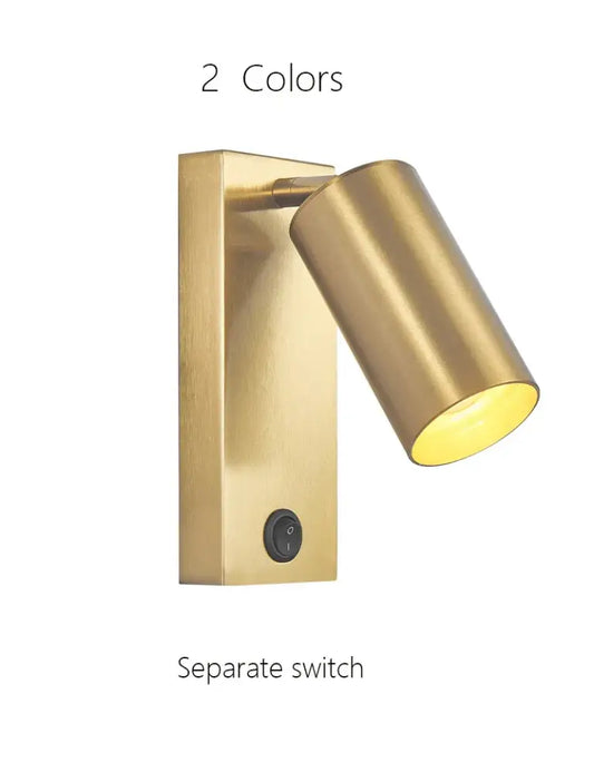 Nordic black brass wall sconce with brass-finished cylinder spotlight and rectangular base for bedroom wall lamp decorbites black brass