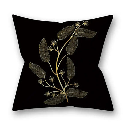 Black cushion with elegant gold leaf embroidered plant design for nordic golden leaves pillow living room decor