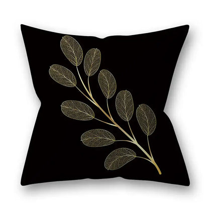 Black throw pillow with delicate gold leaf branch design for nordic black and gold golden leaves pillow cases decor
