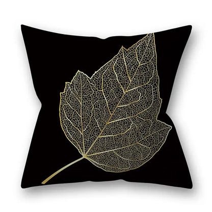Black throw pillow with detailed gold leaf design for living room decor golden leaves pillow cases and leaves pillow cases
