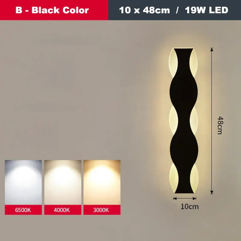 Black led wave wall light with sleek wavy design and three illuminated circular accents for bedroom decorbites led wave decorbites