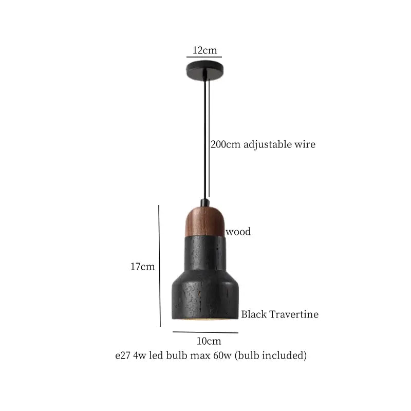 Black travertine and wood pendant light with 200cm adjustable wire for dining room decorbites black travertine design