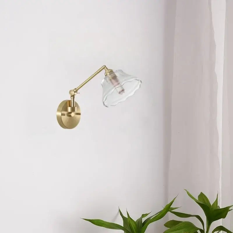 Nordic brass wall sconce with clear glass scalloped shade and bedroom pull chain by decorbites clear glass design
