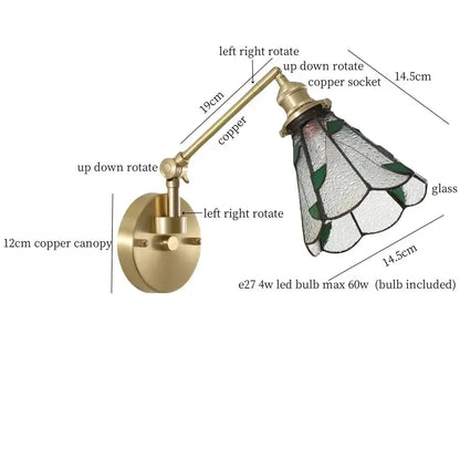 Nordic brass wall sconce with a vintage copper finish and clear glass stain glass shade for bedroom decorbites clear glass