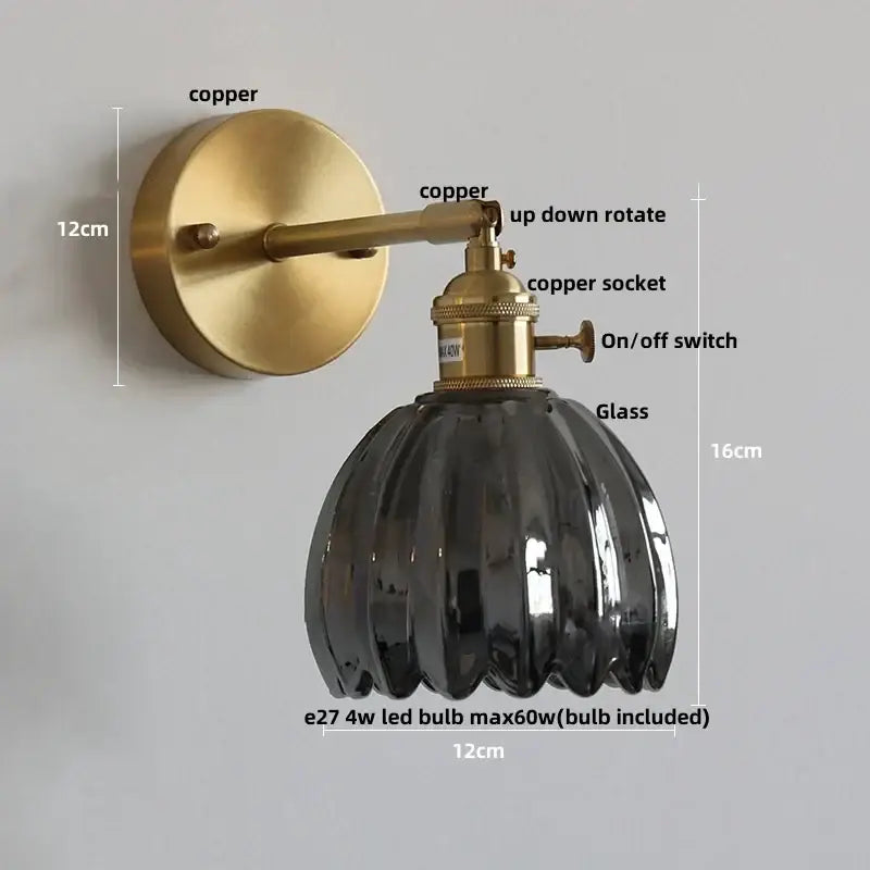 Nordic brass faceted clear glass wall lights featuring a sleek dark glass fluted lampshade on adjustable copper arm decorbites clear glass