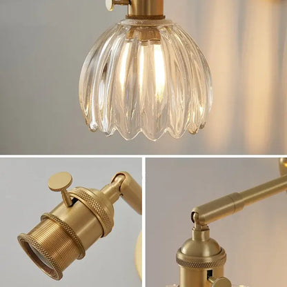 Vintage-style nordic brass wall light with faceted clear glass shade featuring decorbites clear glass design