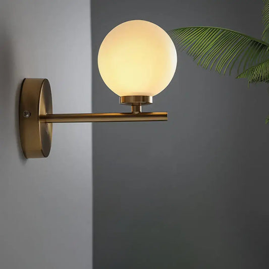 Nordic brass wall sconce light with frosted glass globe featuring brass finish for bedroom lighting 110v-120v 220v-240v