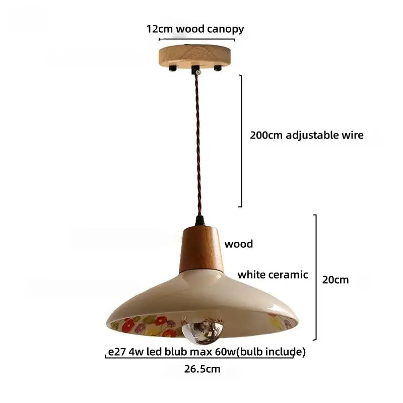 Nordic brown wood led pendant light with natural wood canopy and white ceramic shade for dining room decorbites brown wood
