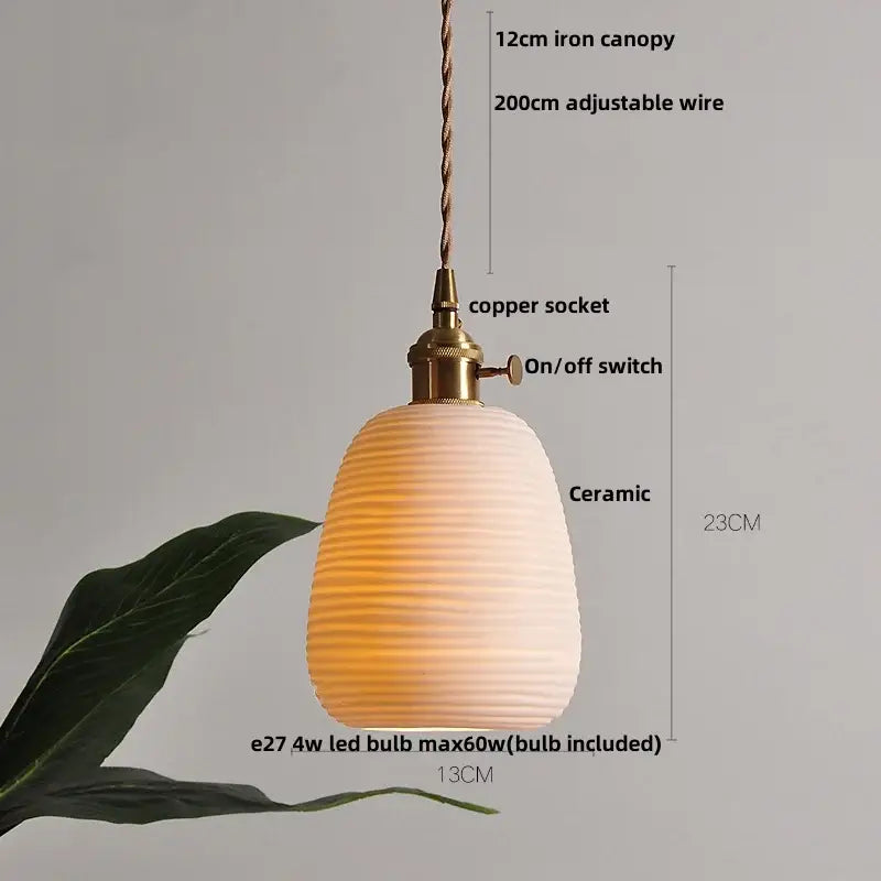 A warm honeycomb-inspired ceramic pendant light with ribbed texture for dining room decorbites brown wood led style