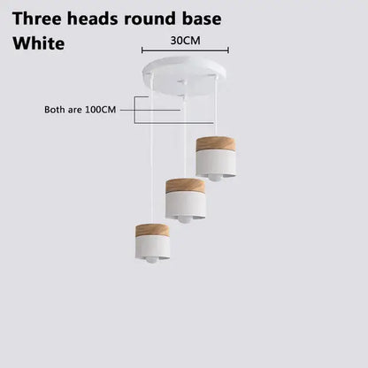 Nordic colorful wood iron pendant lights featuring white cylindrical shades with wooden tops for living room decorbites decor