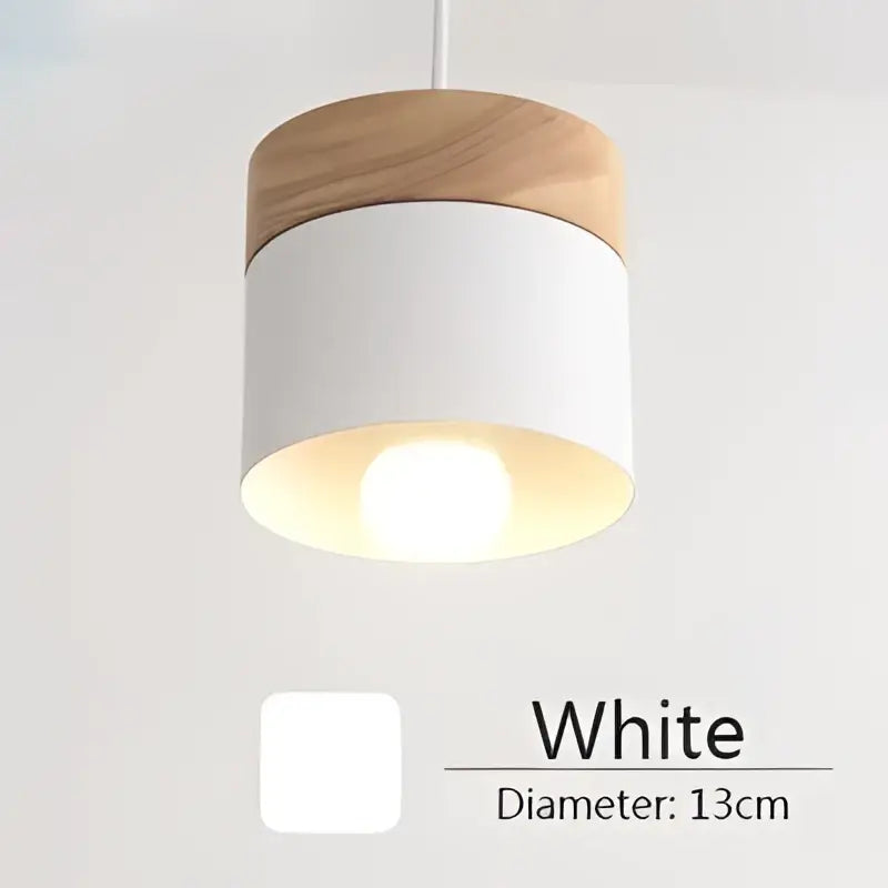 White cylindrical pendant lights with natural wood top 13cm diameter from decorbites colorful wood iron collection for living room decor